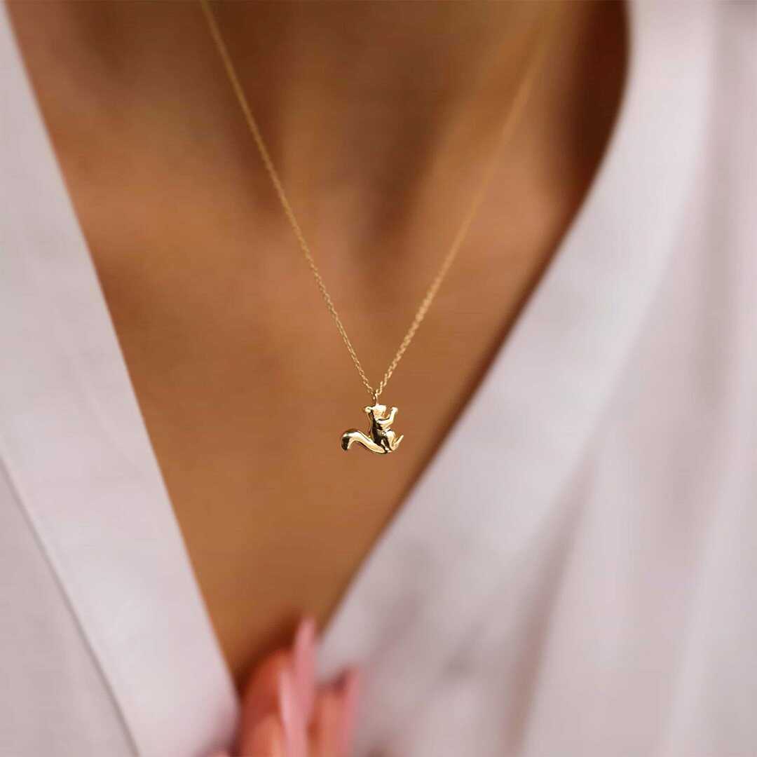14k Solid Gold Squirrel Necklace
