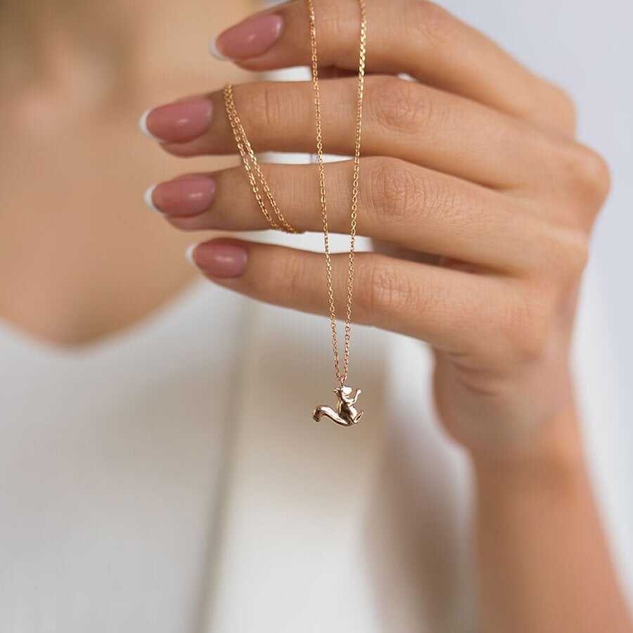14k Solid Gold Squirrel Necklace