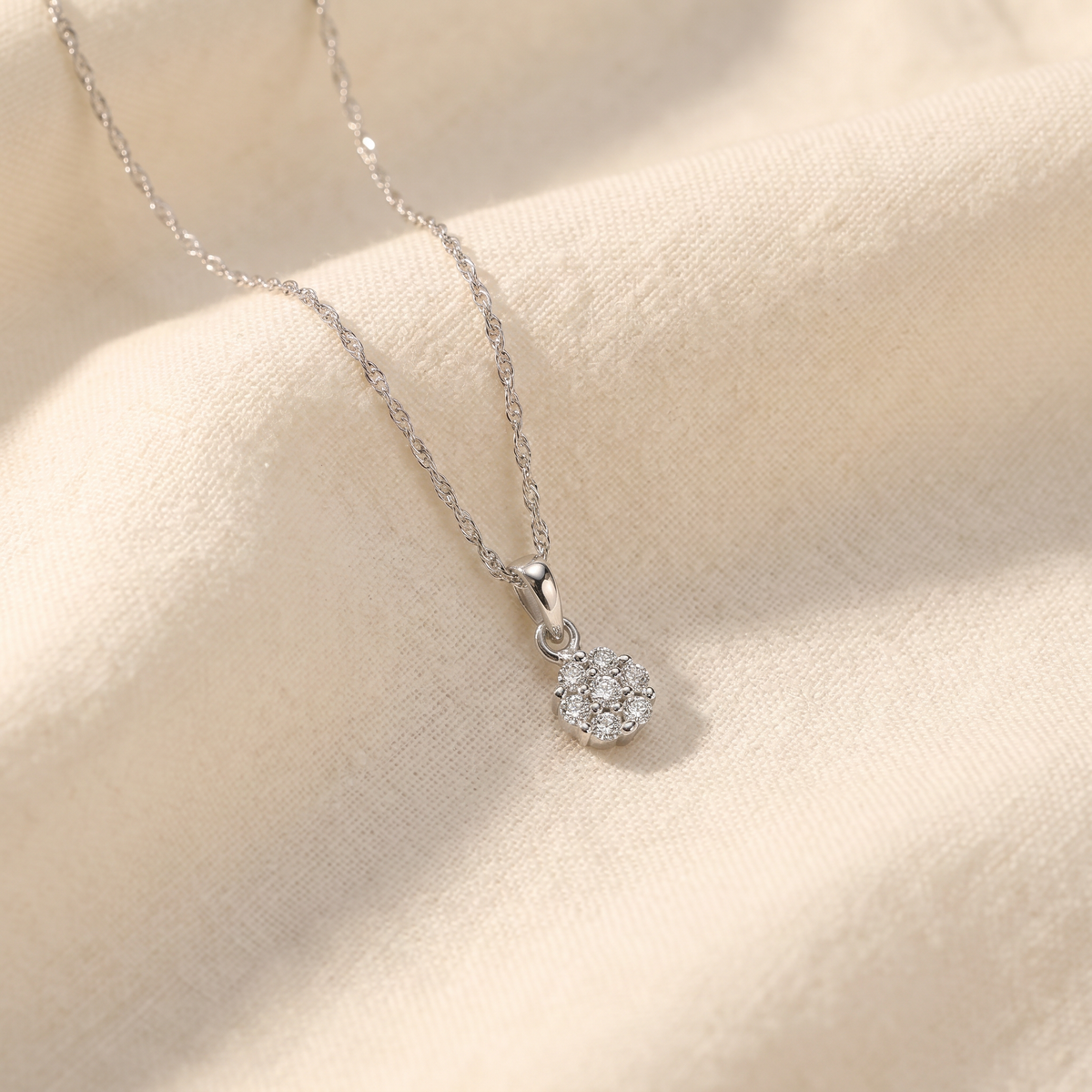 Small Pave Real Diamond Pendant 10k White Gold 18" Women's Necklace