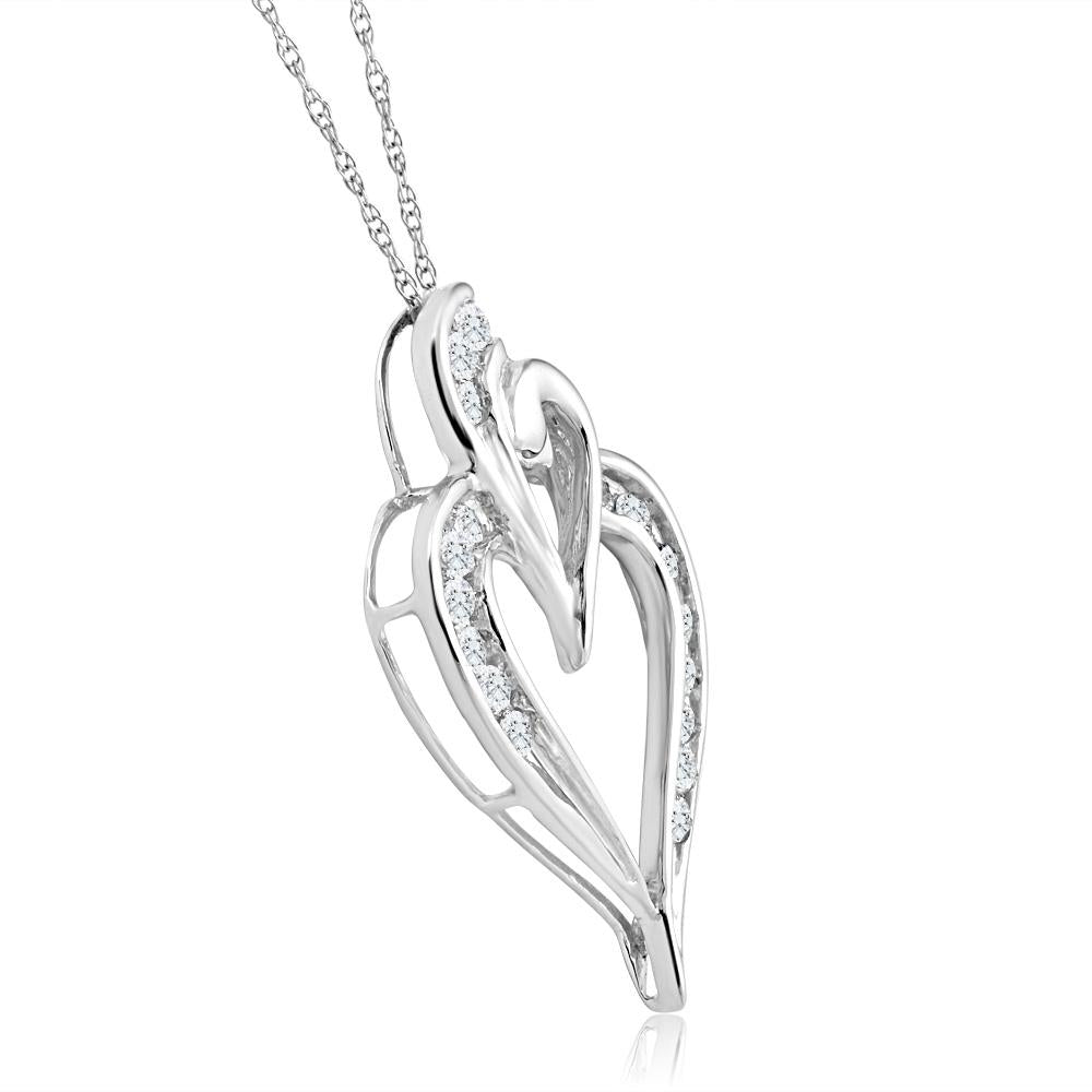 10K White Gold 1/2Ct TW Real Diamond Heart Pendant Necklace 1" Tall