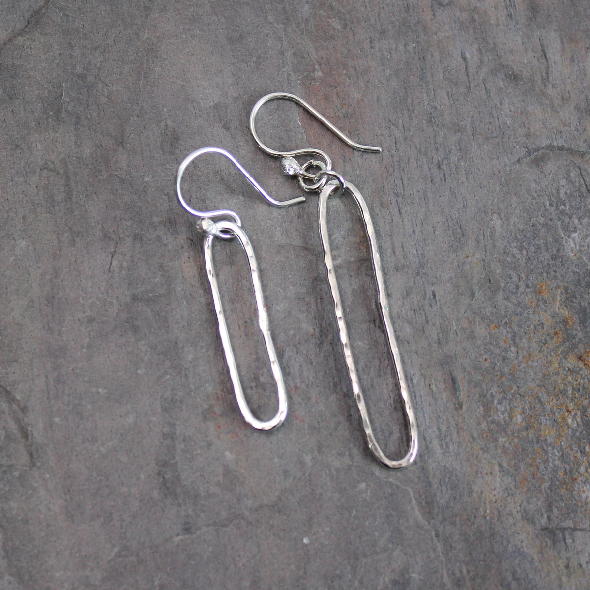 Sterling Silver Small Hammered Dangly Oval Earrings | Handmade Jewelry