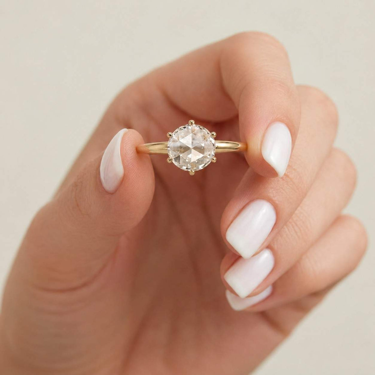 Rose Cut Round Lab Grown Diamond Solitaire Engagement Ring
