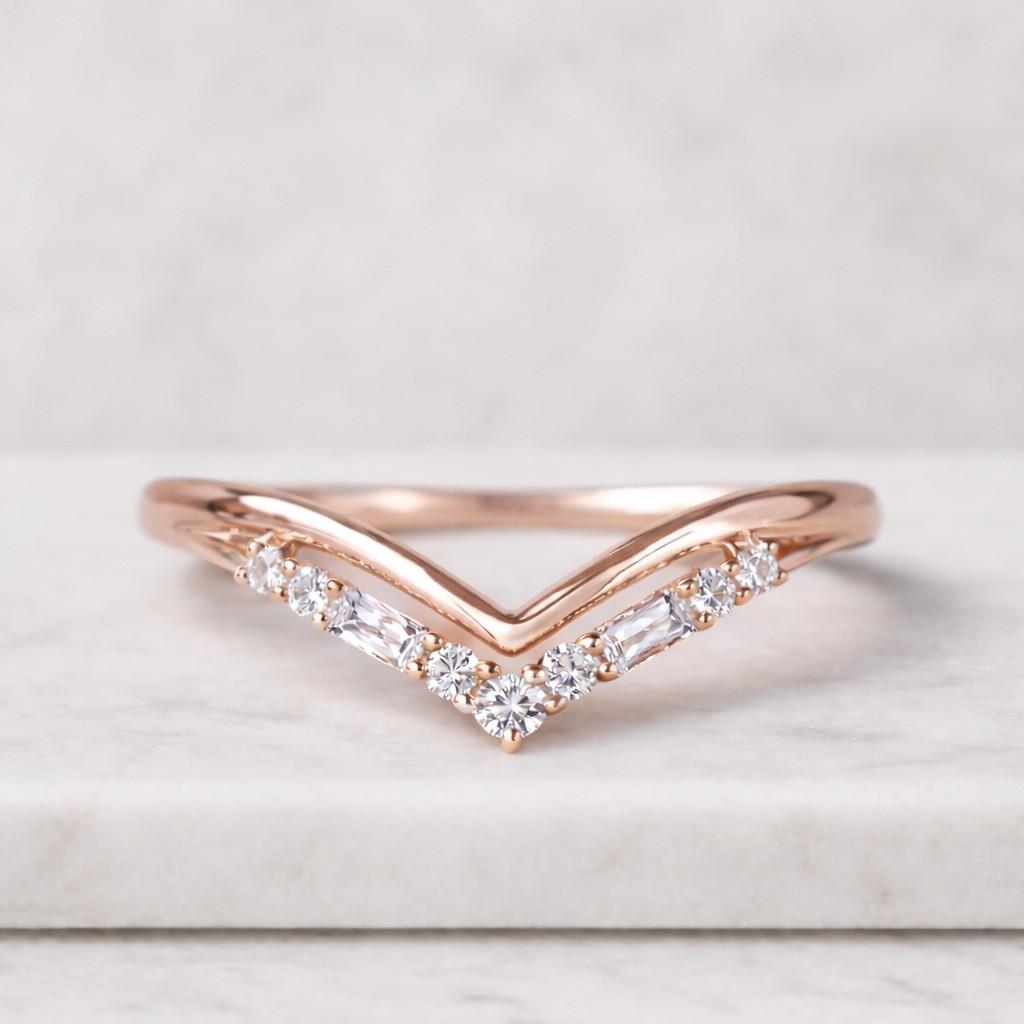 Chevron Wedding Band Baguette and Round Lab Grown Diamonds Band