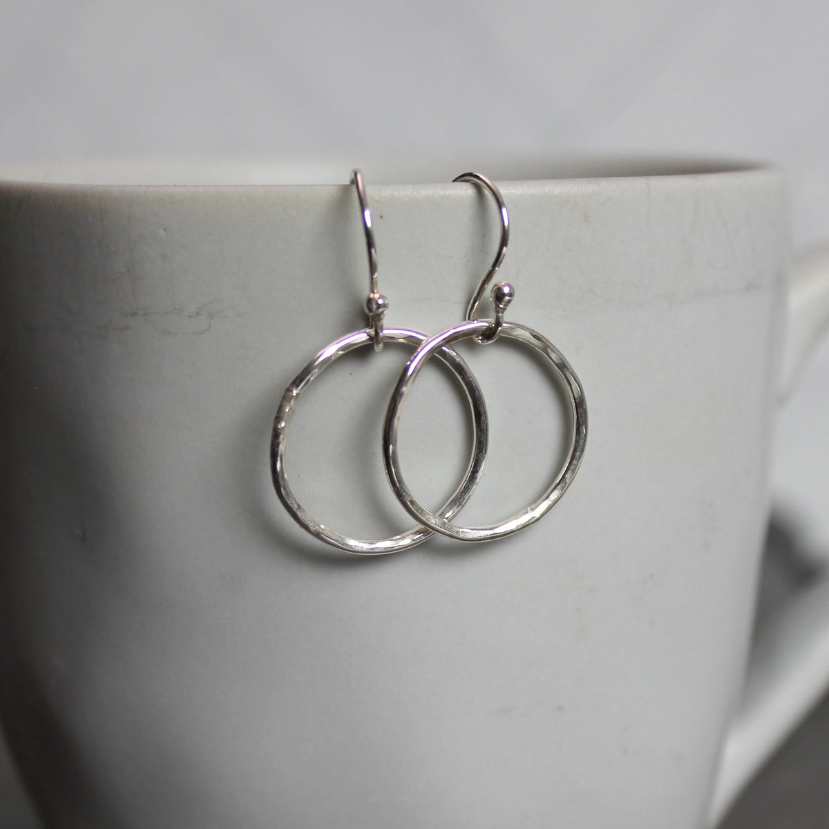 Small Hammered Sterling Silver Dangly Circle Earrings 1/2–3/4" | Handmade | Sterling Silver