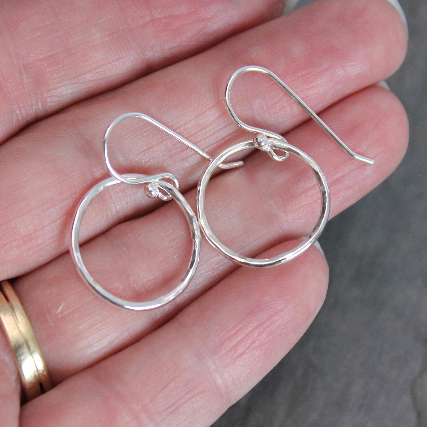 Small Hammered Sterling Silver Dangly Circle Earrings 1/2–3/4" | Handmade | Sterling Silver