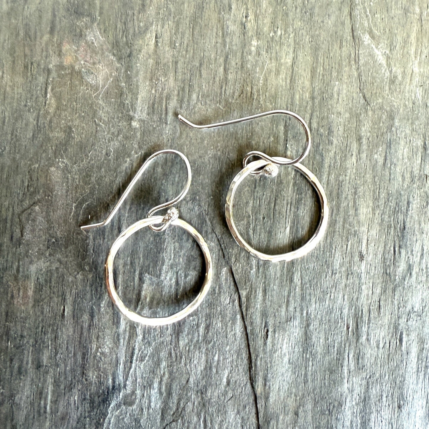 Small Hammered Sterling Silver Dangly Circle Earrings 1/2–3/4" | Handmade | Sterling Silver