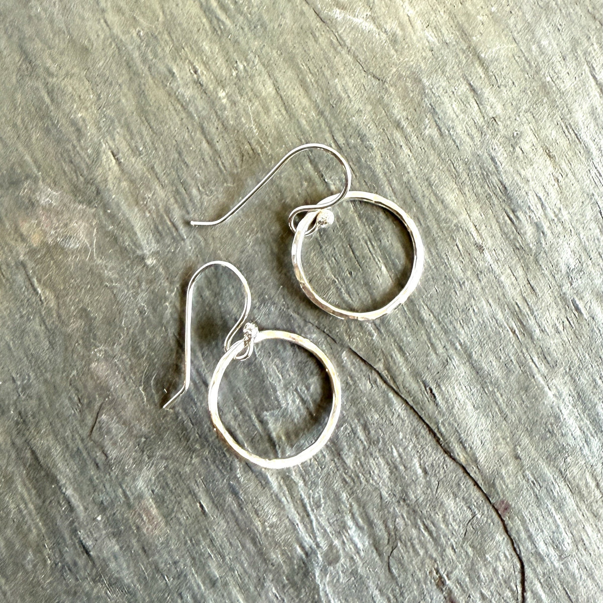 Small Hammered Sterling Silver Dangly Circle Earrings 1/2–3/4" | Handmade | Sterling Silver