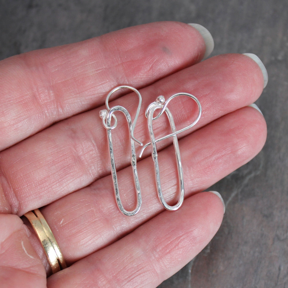 Sterling Silver Small Hammered Dangly Oval Earrings | Handmade Jewelry