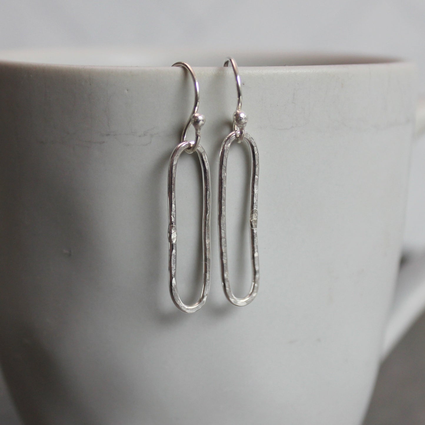 Sterling Silver Small Hammered Dangly Oval Earrings | Handmade Jewelry