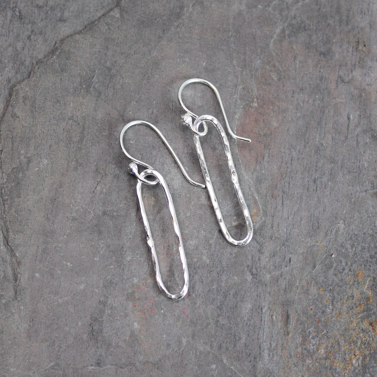 Sterling Silver Small Hammered Dangly Oval Earrings | Handmade Jewelry