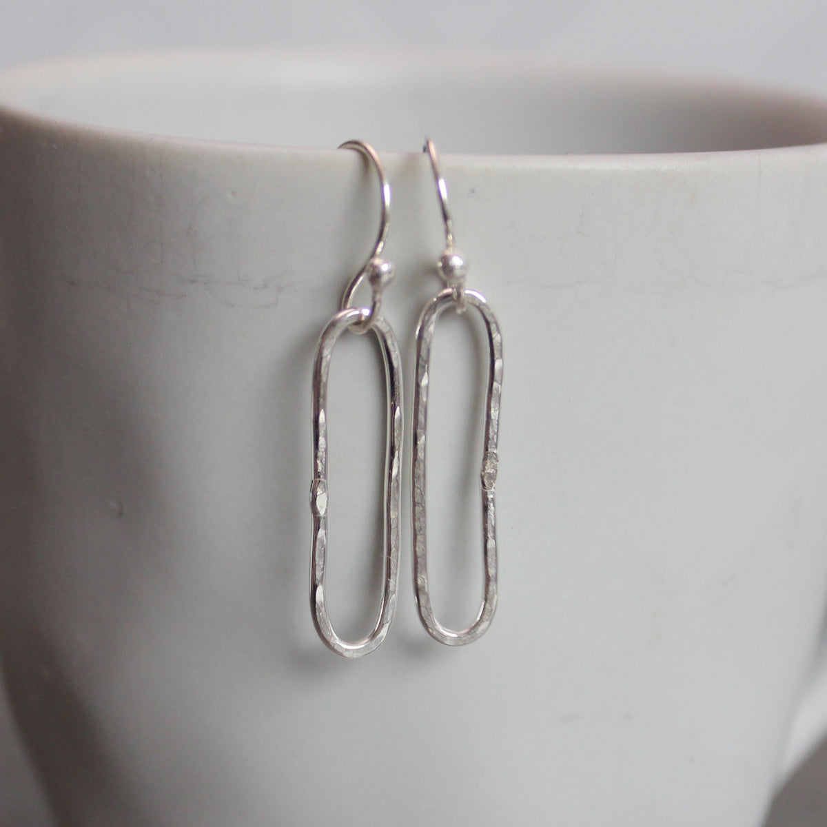 Sterling Silver Small Hammered Dangly Oval Earrings | Handmade Jewelry