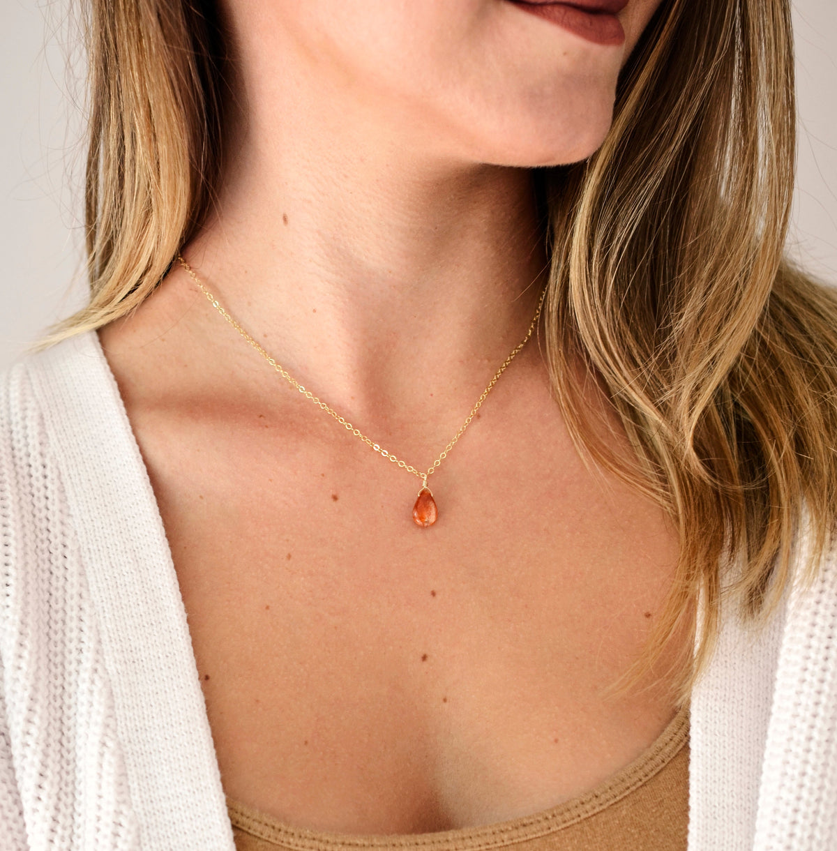 Sunstone Droplet Necklace