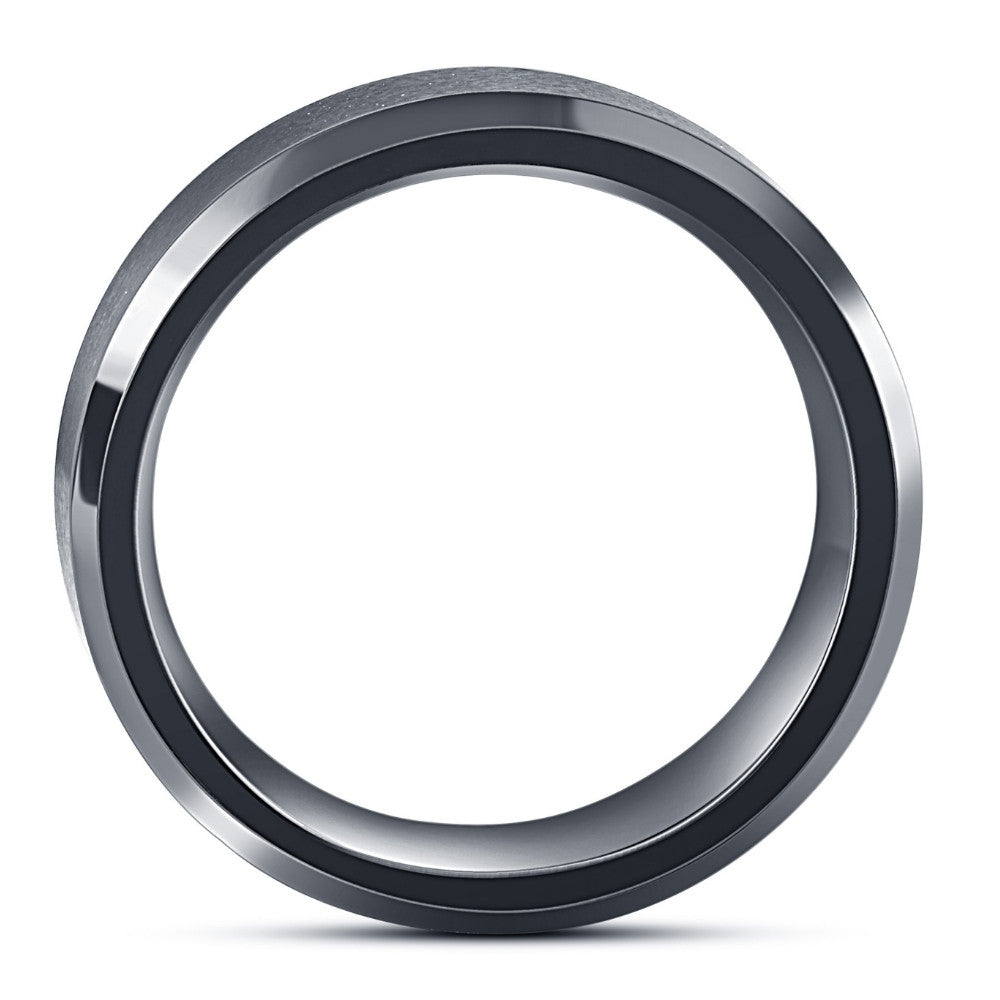 Men's Brushed Black Tungsten 6mm Beveled Ring Wedding Band