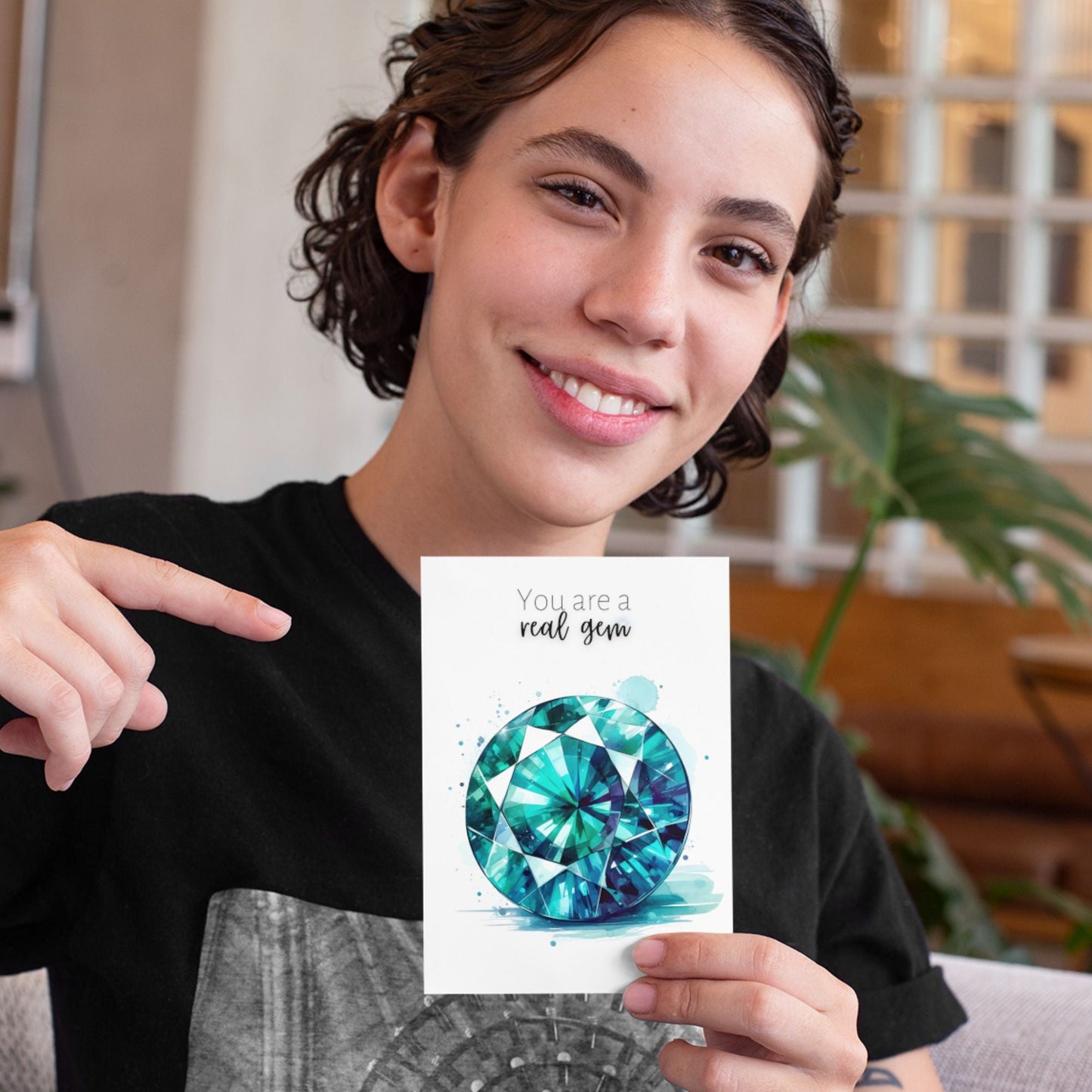 You are a real gem | Watercolor Round Teal Sapphire Greeting Card