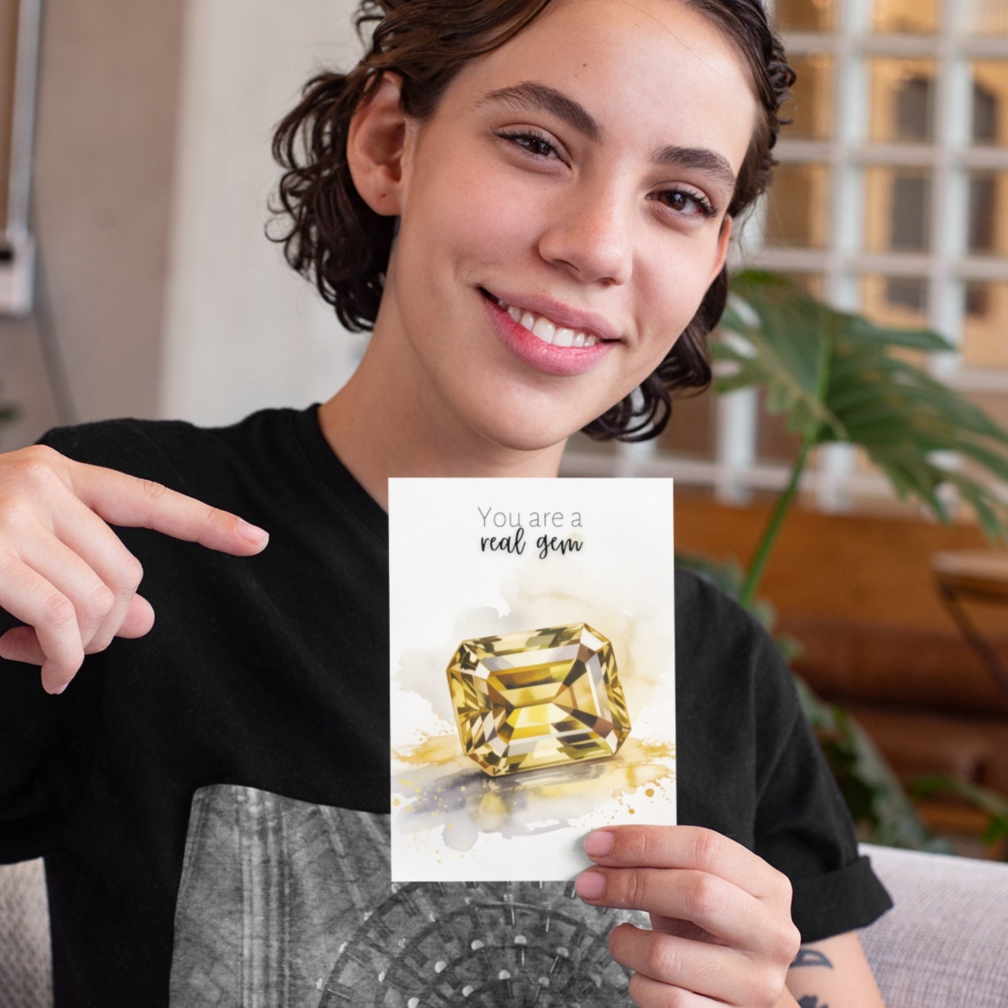 You are a real gem | Watercolor Emerald Cut Citrine Greeting Card