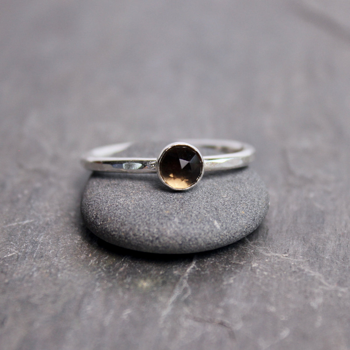 Sterling Silver Smoky Quartz Stacking Ring | Neutral Brown Gemstone