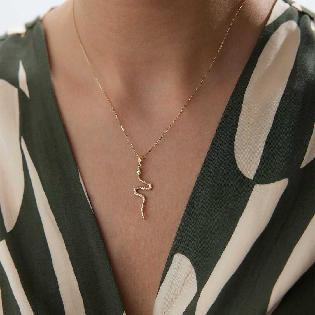 14k Solid Gold Snake Necklace