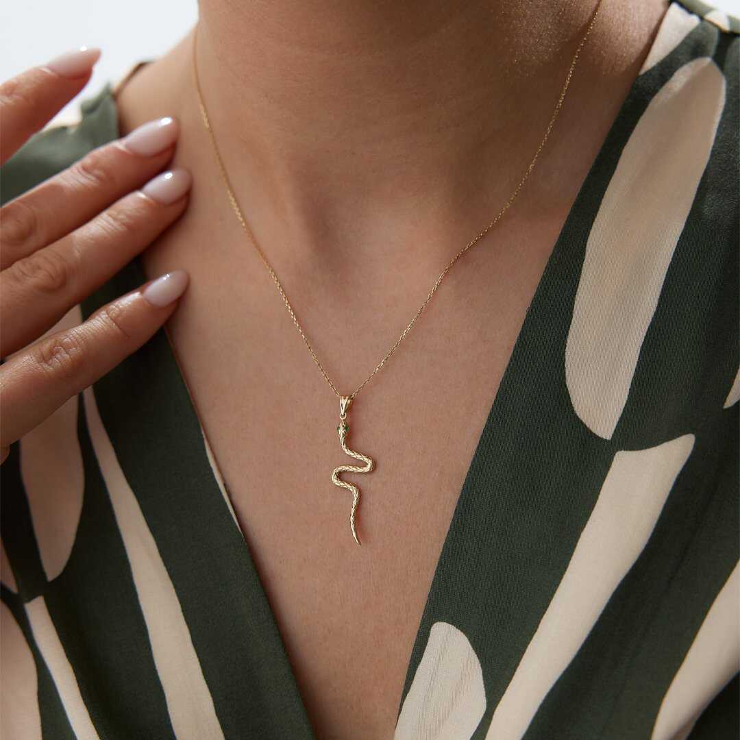 14k Solid Gold Snake Necklace