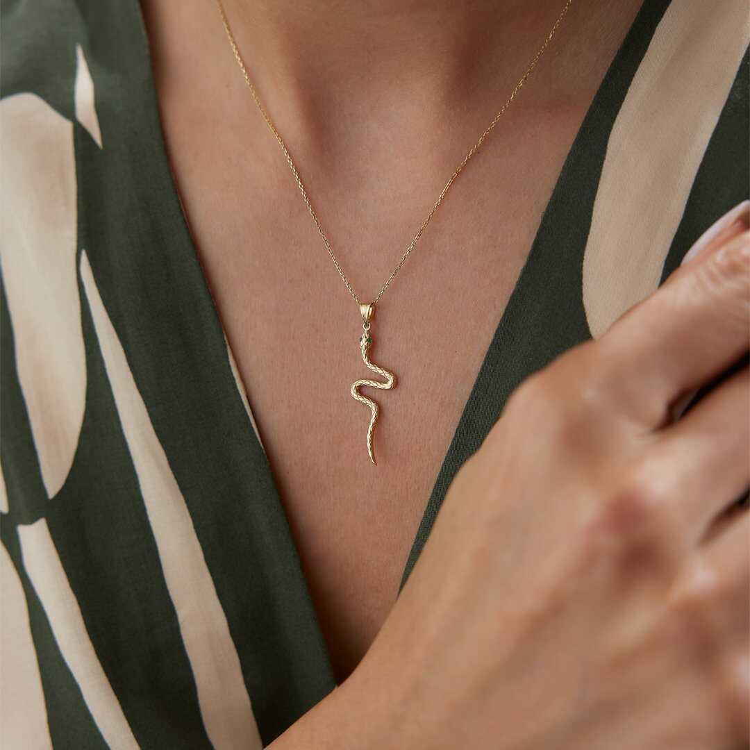 14k Solid Gold Snake Necklace
