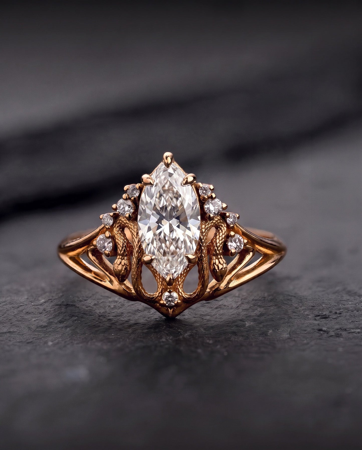 Serpent of Eden | custom engagement ring setting, 10x5 mm marquise cut