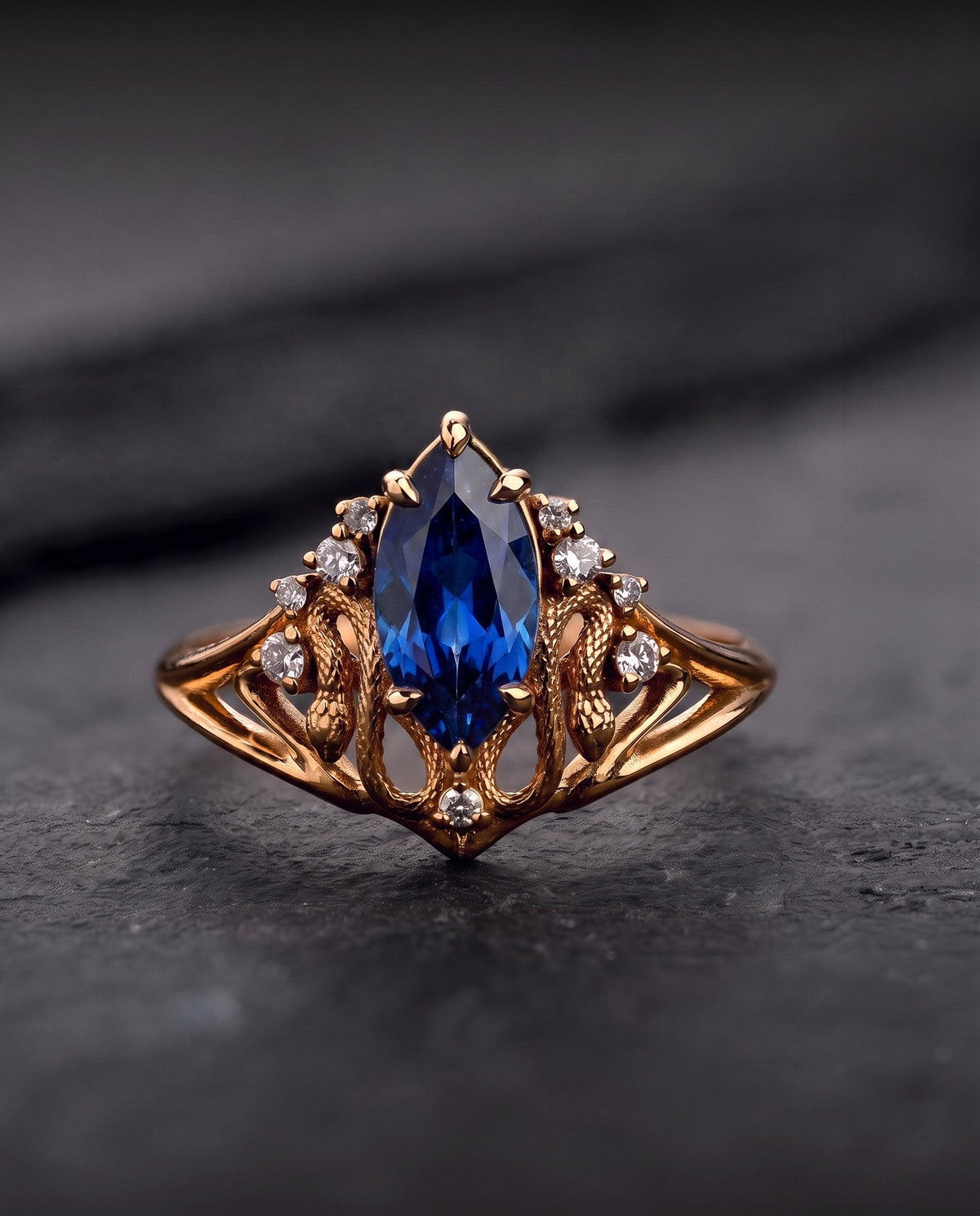 Snakes Engagement Ring With Blue Sapphire / Serpent of Eden