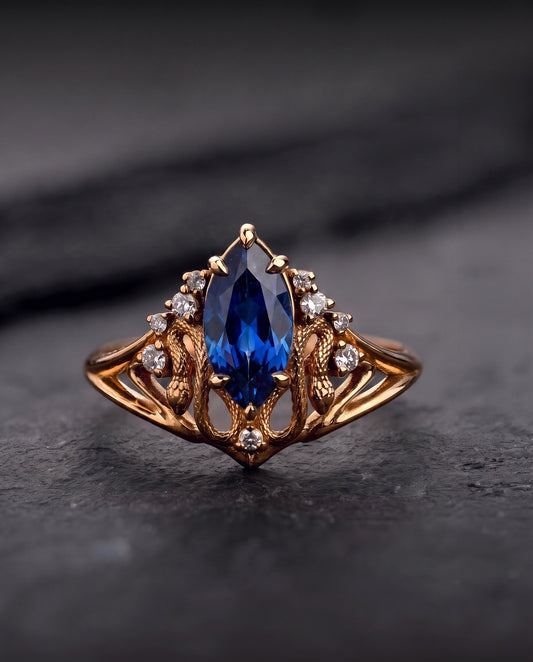 Snakes Engagement Ring With Blue Sapphire / Serpent of Eden