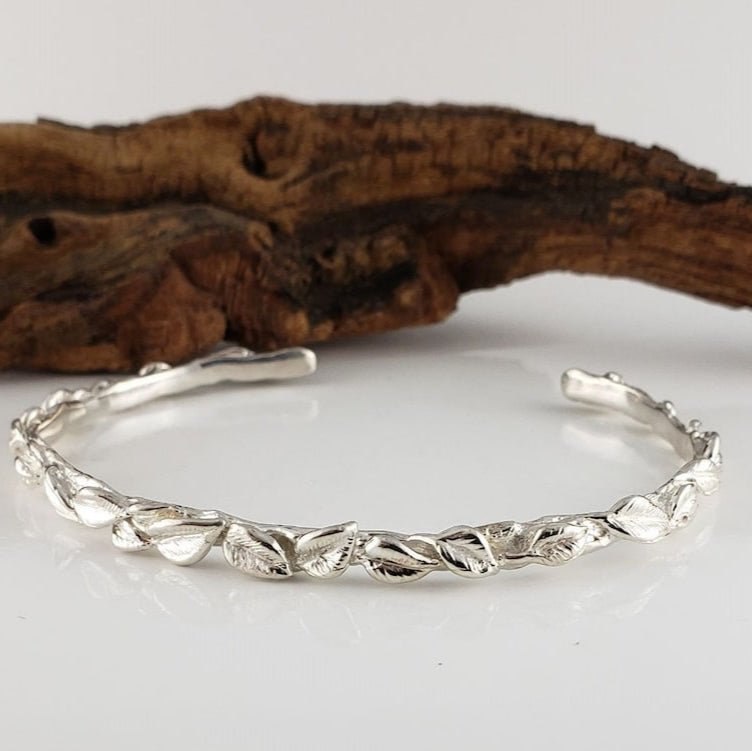 Solid Gold Leaf Bangle Bracelet