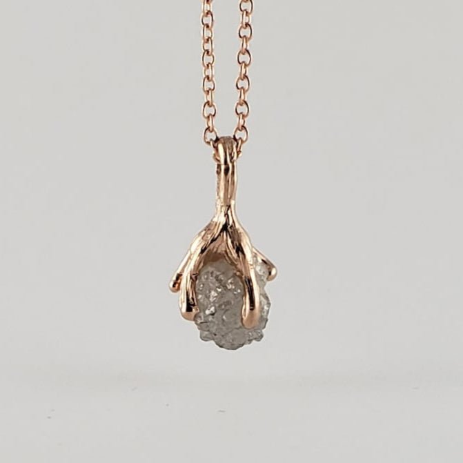 Solid Gold Twig Pendant with Rough Uncut Diamond