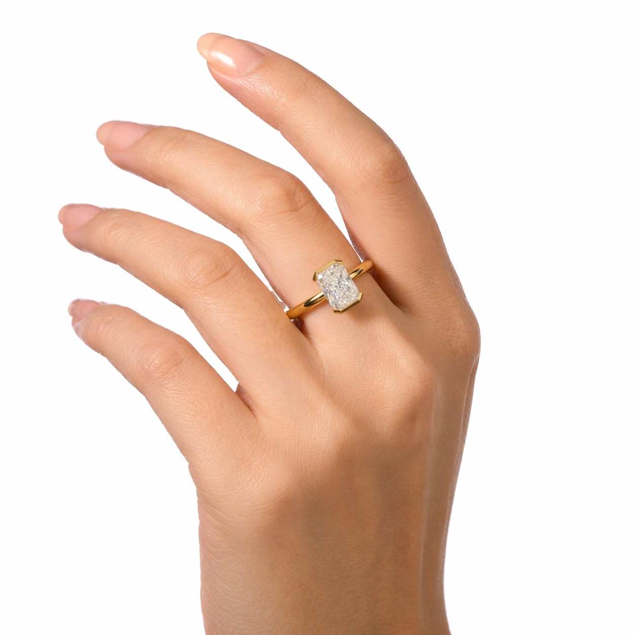 Radiant Cut Lab Grown Diamond Solitaire Engagement Ring in 14K Gold