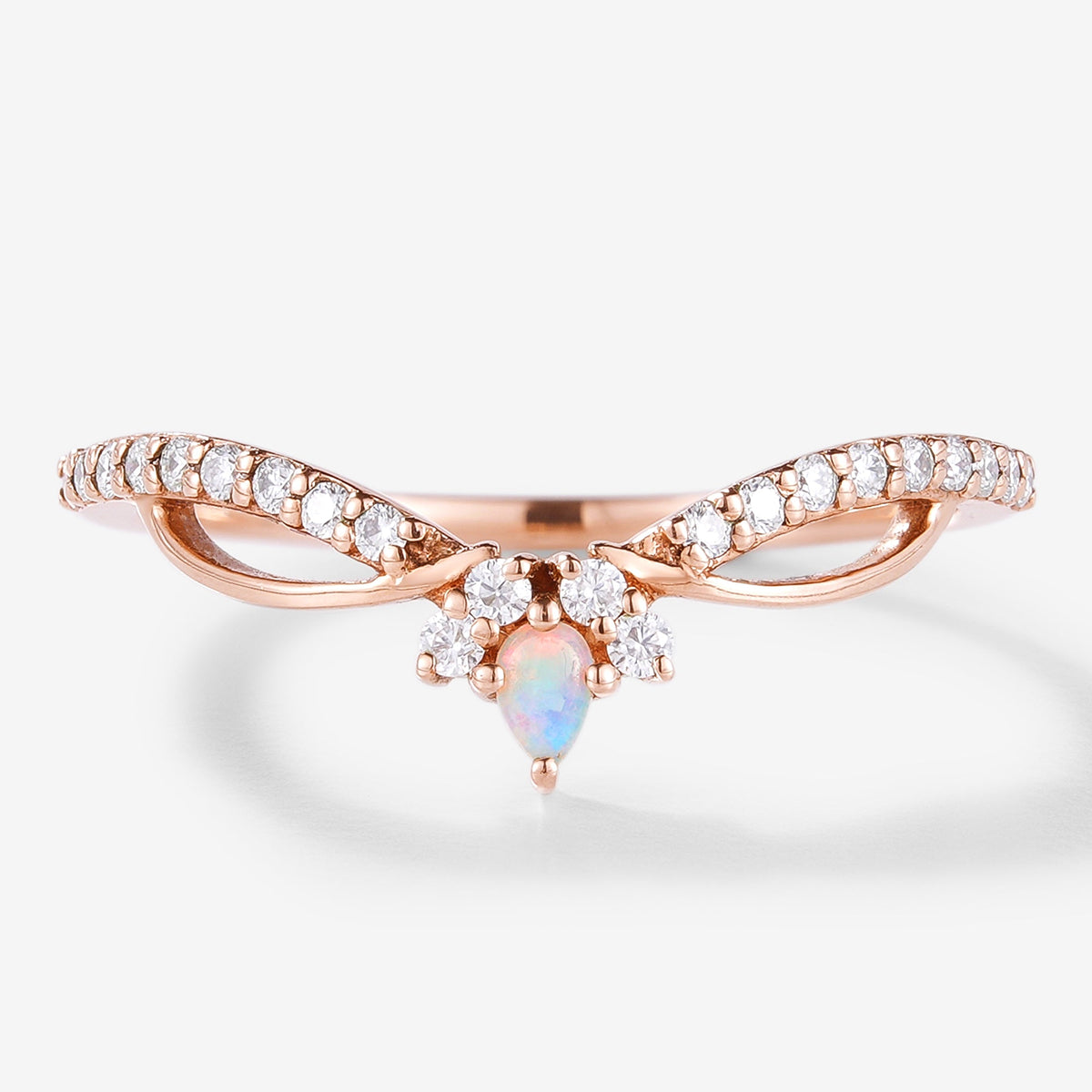 Natural Opal & Moissanite Stacking Wedding Band