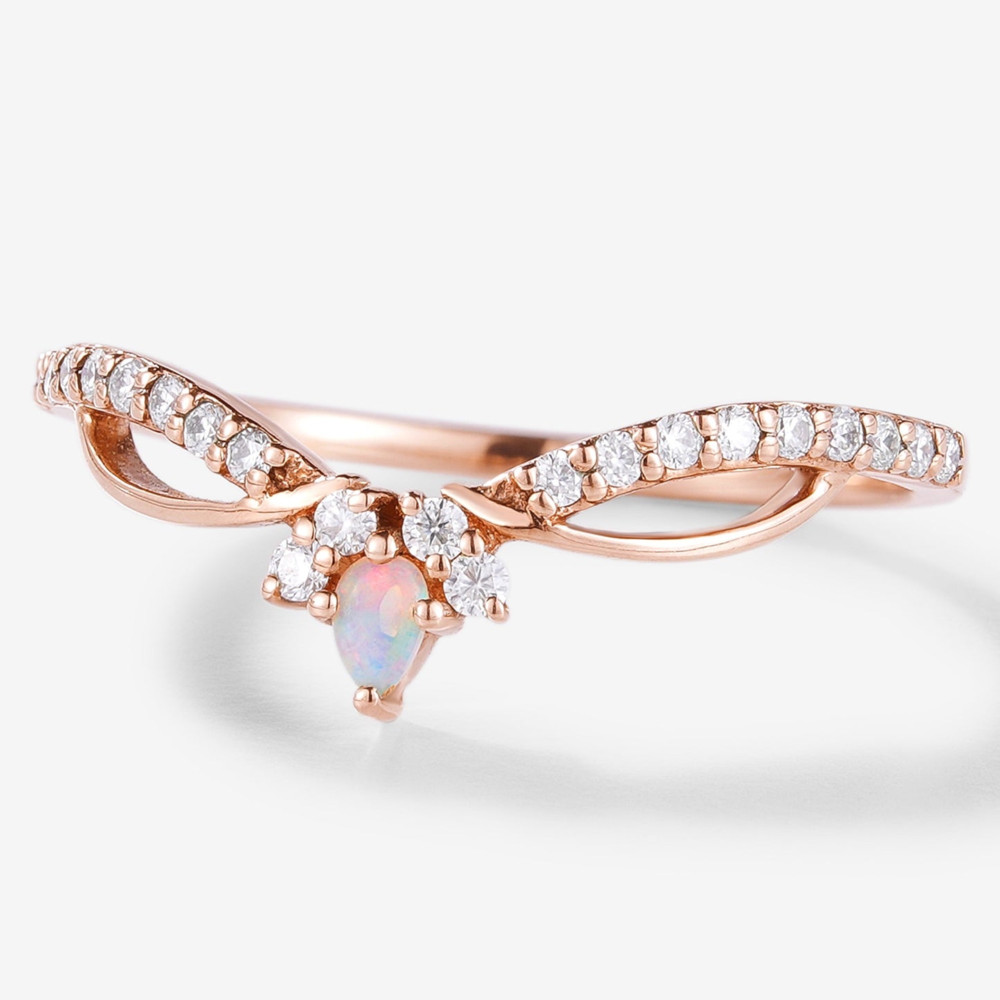 Natural Opal & Moissanite Stacking Wedding Band
