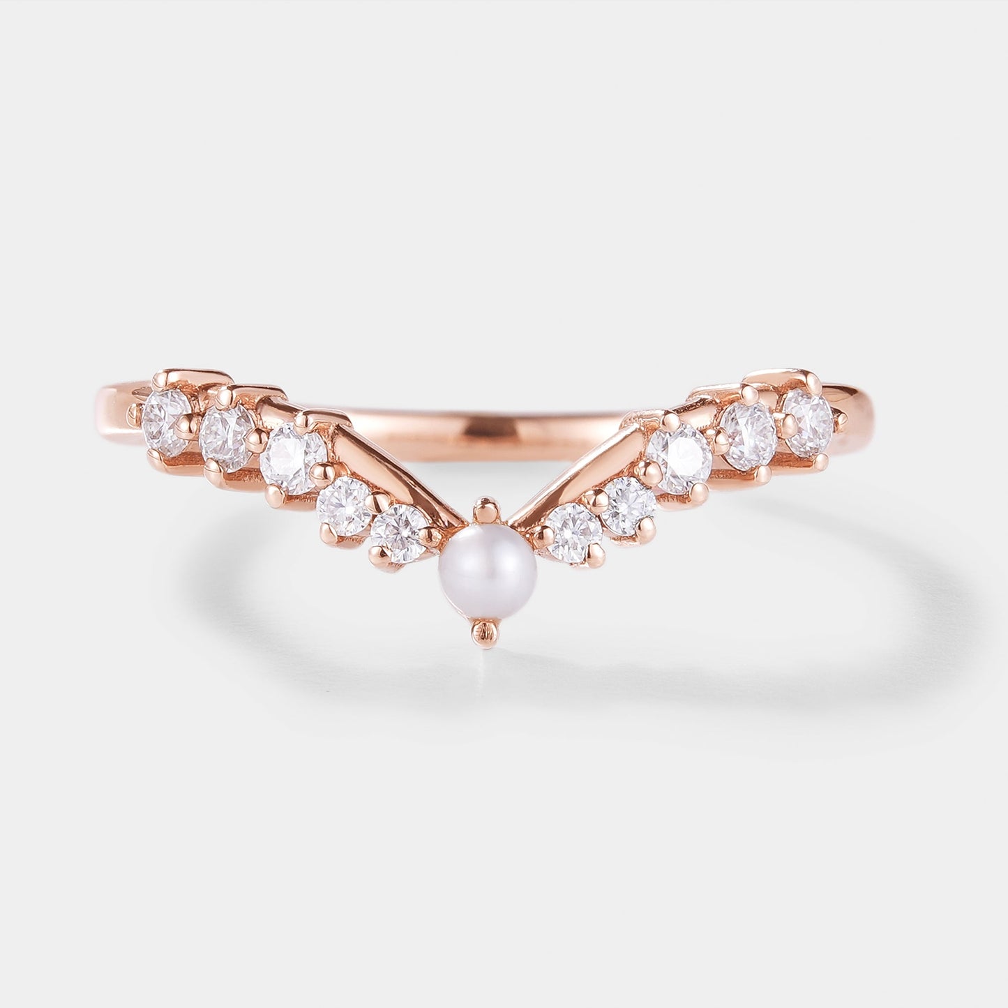 Classic Curved Wedding Band With Pearl & Moissanite