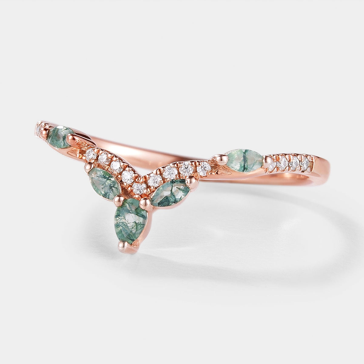 Moissanite & Moss Agate Wedding Band