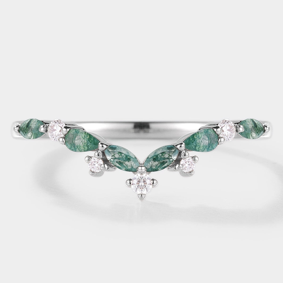 Curved Shaped Moss Agate Stackable Wedding Band