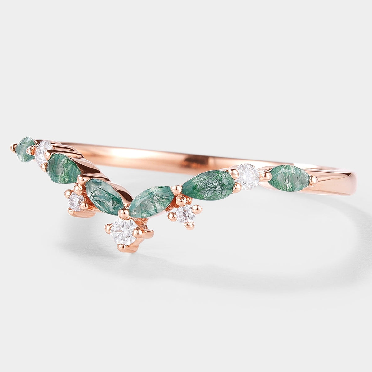 Curved Shaped Moss Agate Stackable Wedding Band