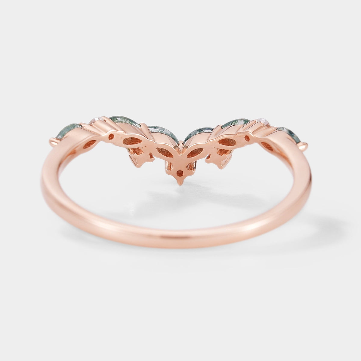 Curved Shaped Moss Agate Stackable Wedding Band