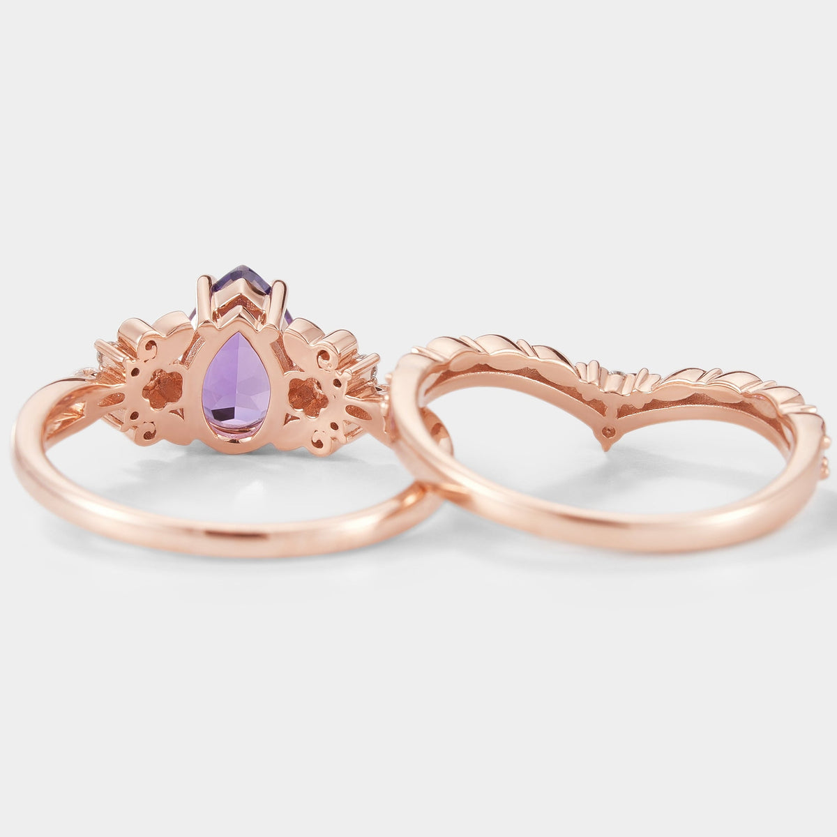 Pear Cut Purple Sapphire Engagement Ring Set 2pcs