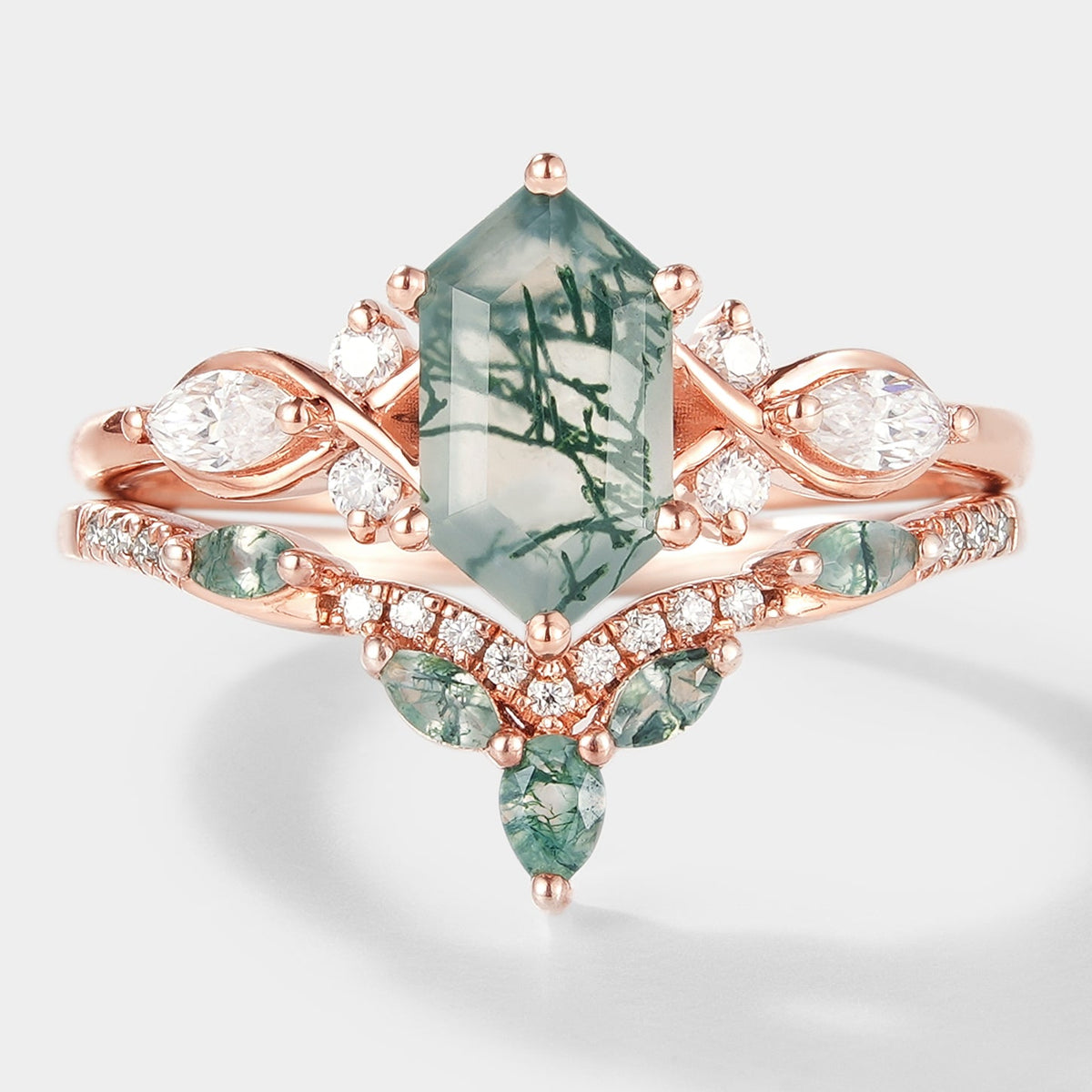 Long Hexagon Moss Agate Bridal Set 2pcs