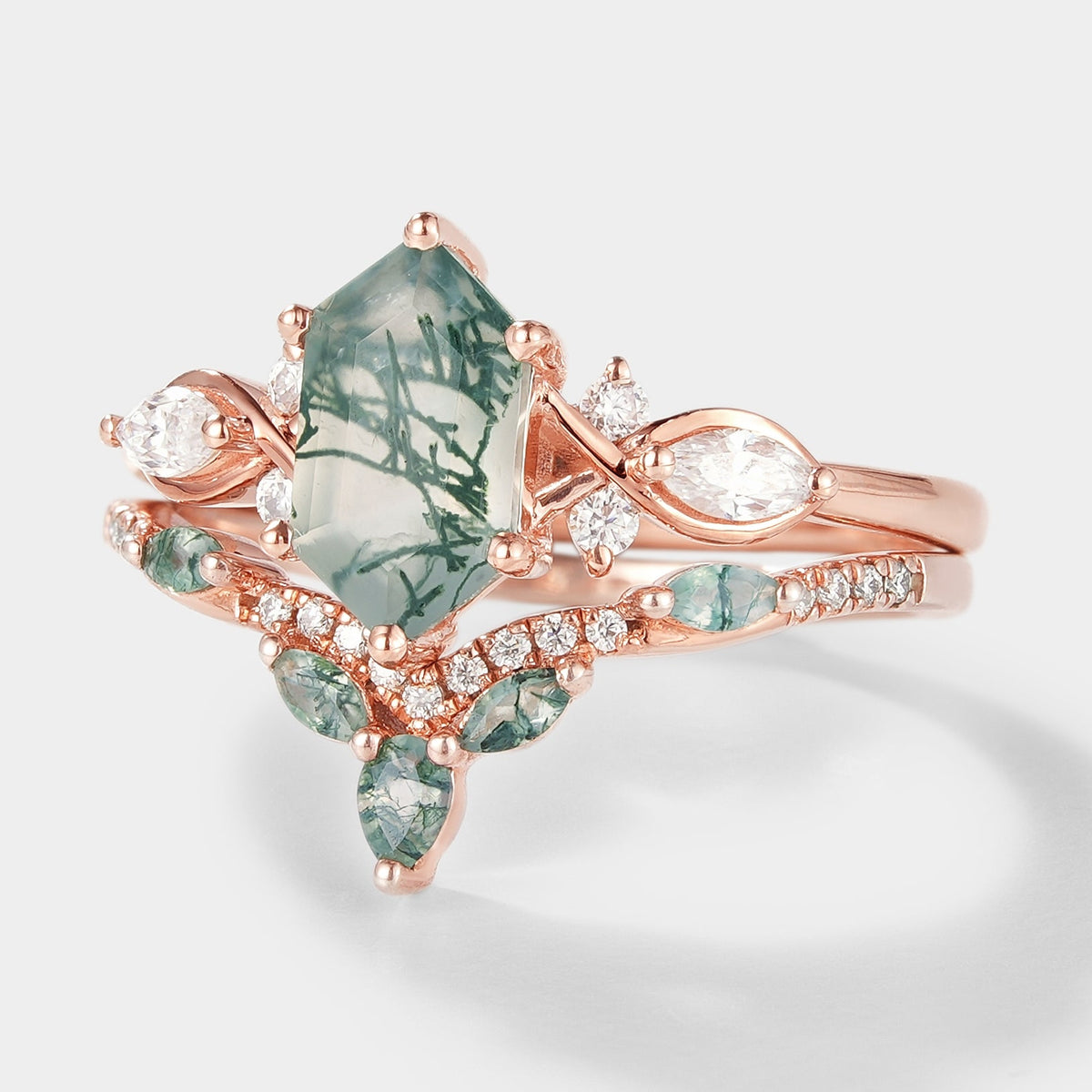Long Hexagon Moss Agate Bridal Set 2pcs