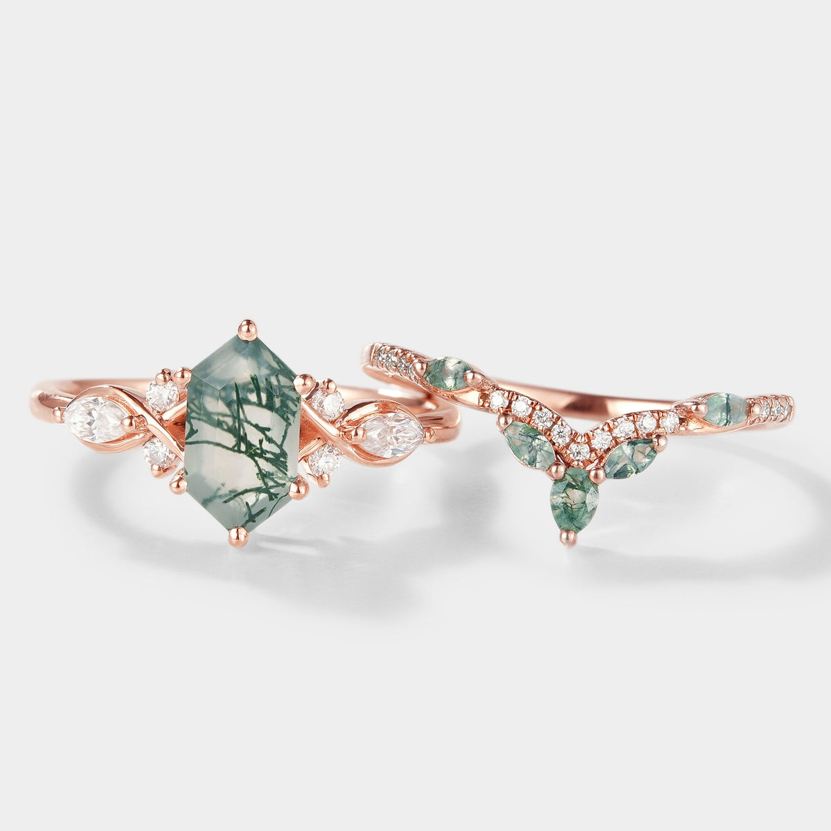 Long Hexagon Moss Agate Bridal Set 2pcs