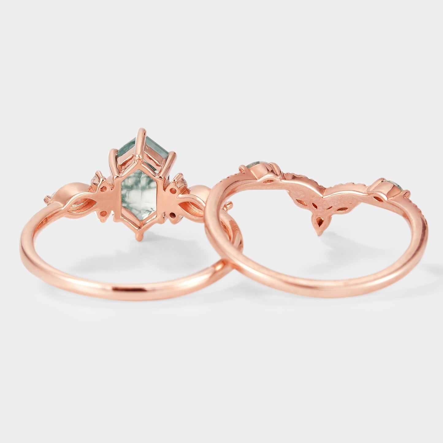 Long Hexagon Moss Agate Bridal Set 2pcs