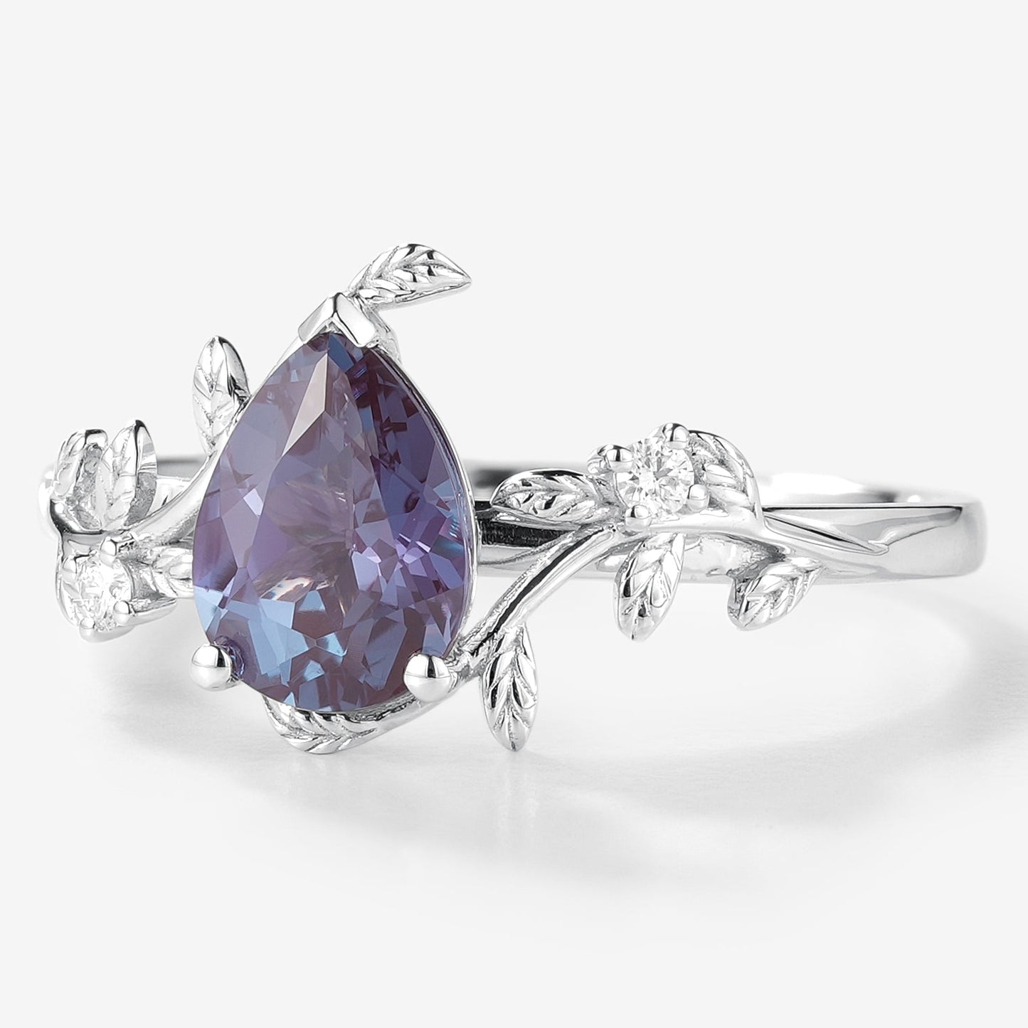 Pear Cut Alexandrite Leaf Inspired Engagement Ring
