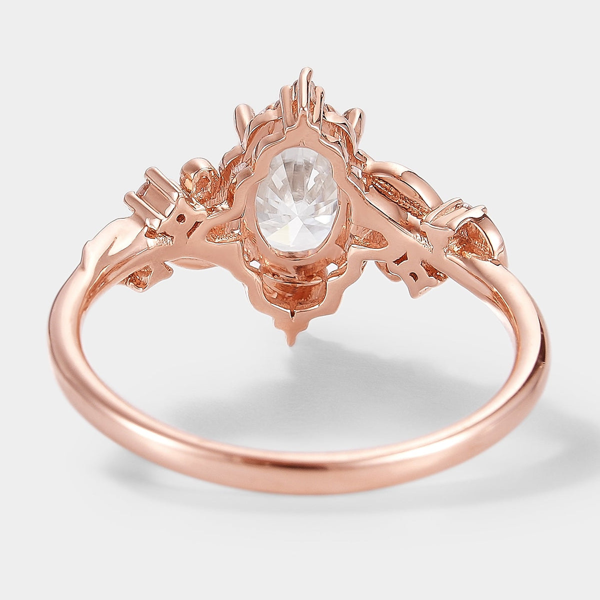 Oval Cut Moissanite Ring with Elongated Leaf Design – Aurelia