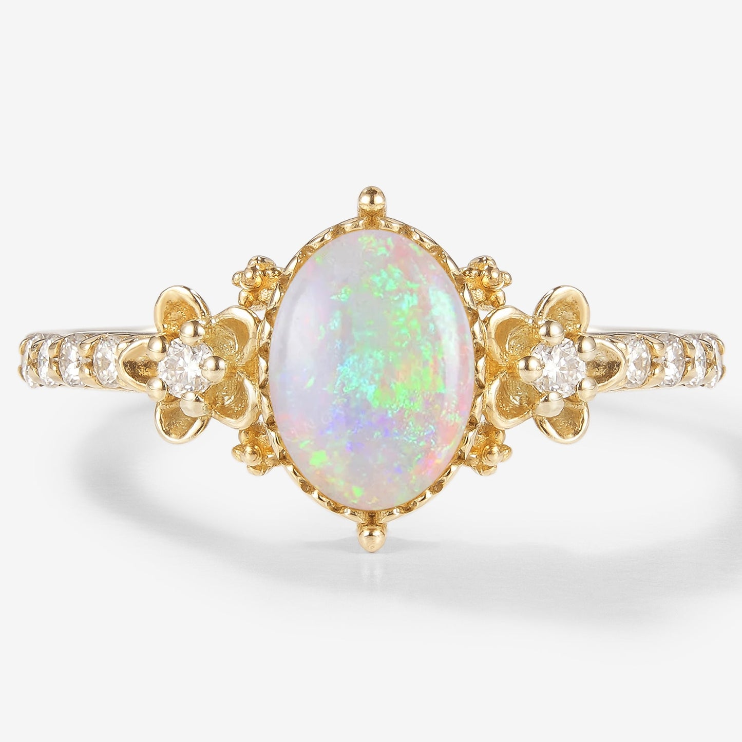 Oval Cut Natural Opal Flora Engagement Ring - Floralis