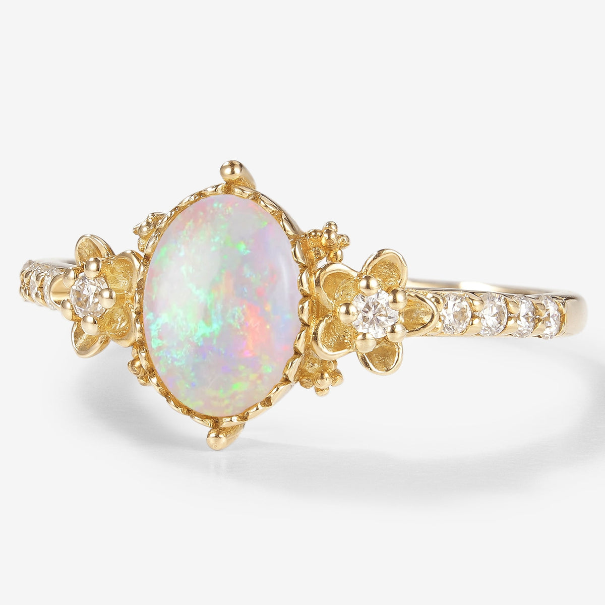 Oval Cut Natural Opal Flora Engagement Ring - Floralis