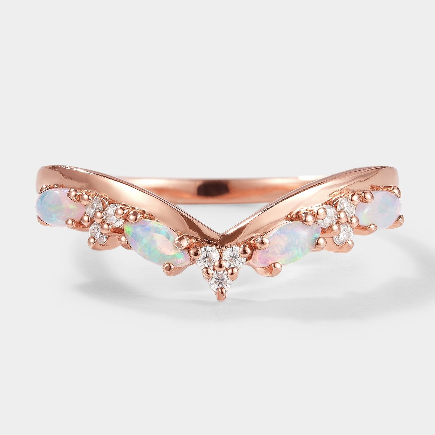 Opal Chevron Stackable Wedding Band