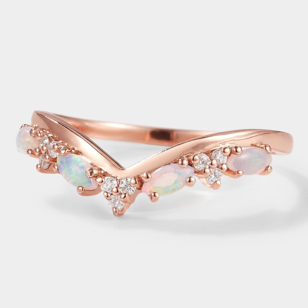 Opal Chevron Stackable Wedding Band