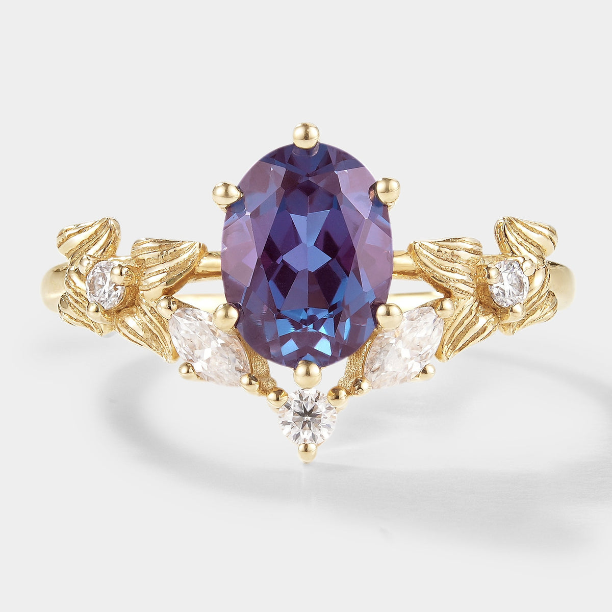 Unique Design Oval Cut Alexandrite Engagement Ring
