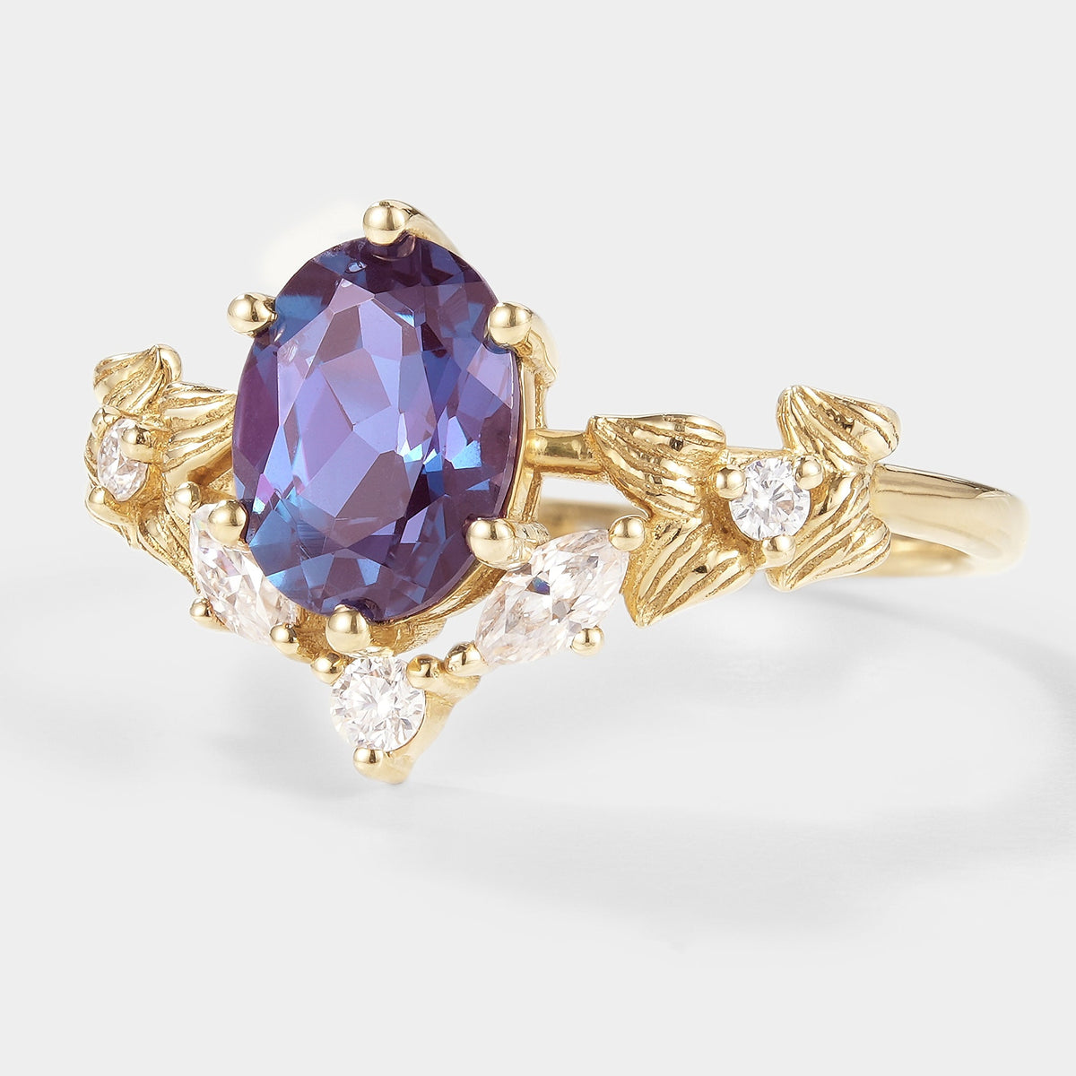 Unique Design Oval Cut Alexandrite Engagement Ring