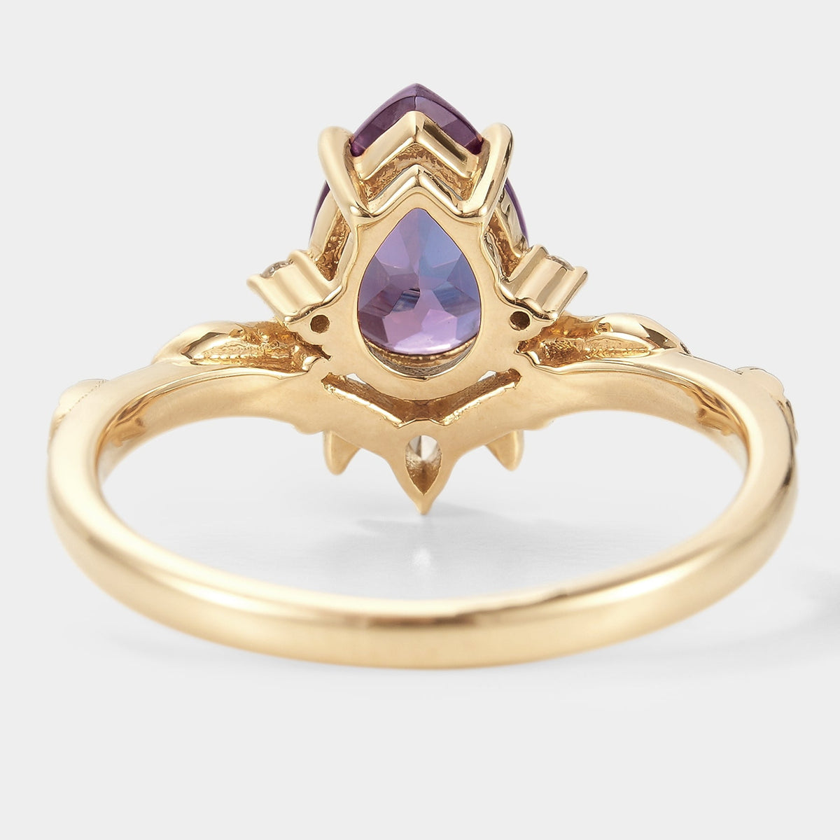 Pear Cut Alexandrite Engagement Ring With Leaf